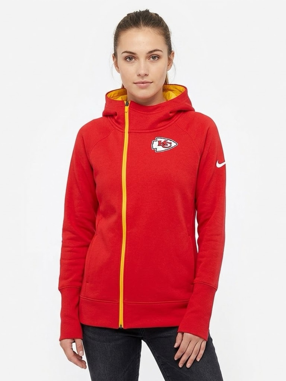 NWT Nike NFL Kansas City Chiefs Asymmetrical Zip Hoodie Women's XS Red & Yellow